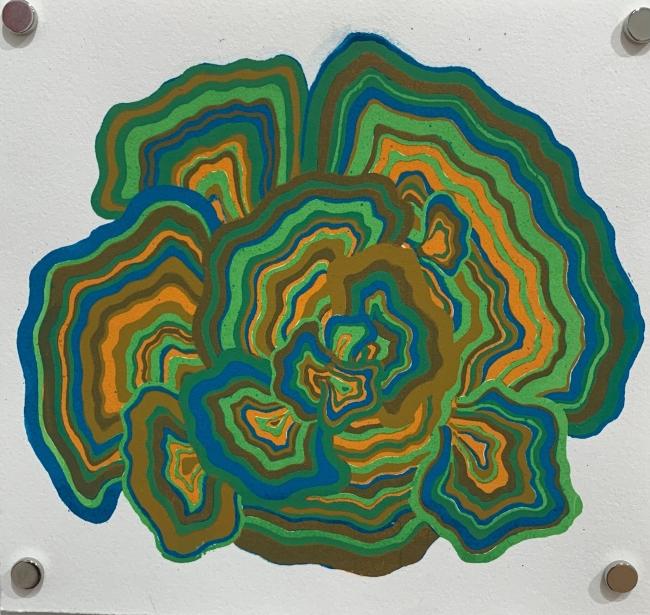a screenprint of green, yellow and orange colors