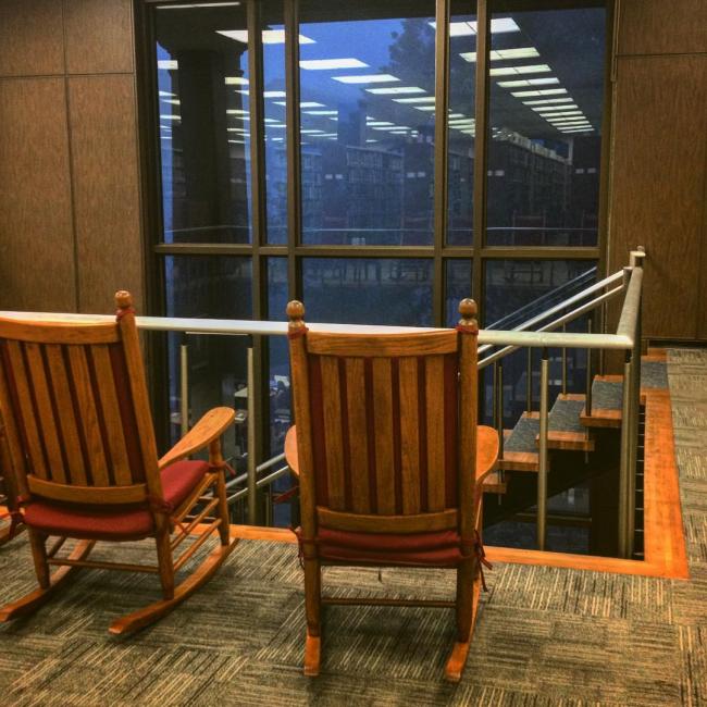 library has rocking chairs for the exclusive purpose of watching thunderstorms