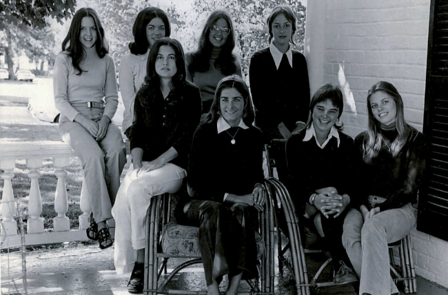 College-aged Gardner Ligo with group of female friends