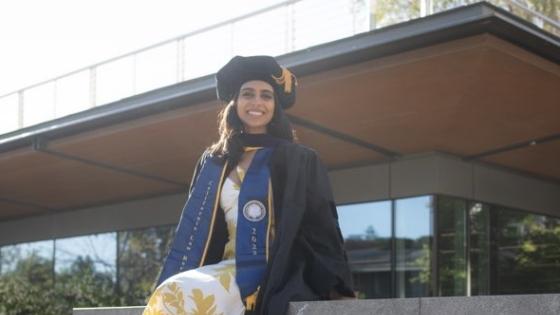 Ghatlia graduating from law school at the University of California, Berkeley in 2022