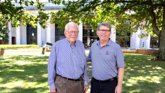 Professor George Abernethy with Davidson College President Doug Hicks ’90