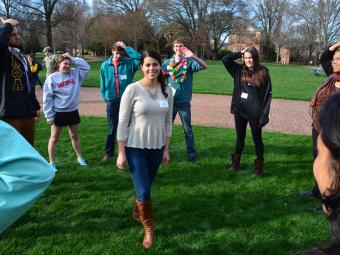 Chidsey Leadership Fellows play ice breaker games on Chambers Lawn