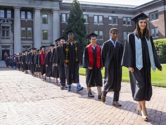 Student procession in front of Chambers at Class of 2022 Commencement