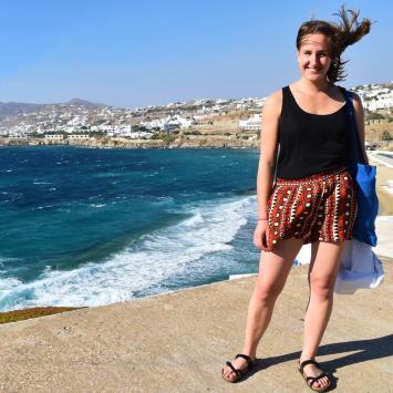 Emma Cardwell '17 by coast at Mykonos Island, Greece