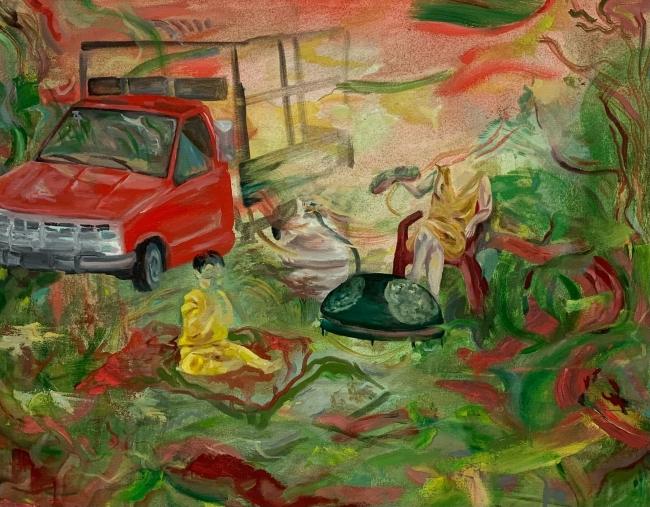 a painting of a red truck