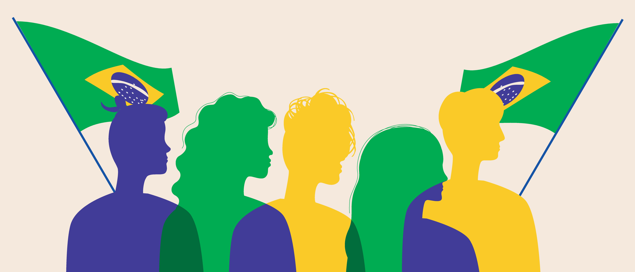 Silhouettes of Brazilians with the flag of Brazil