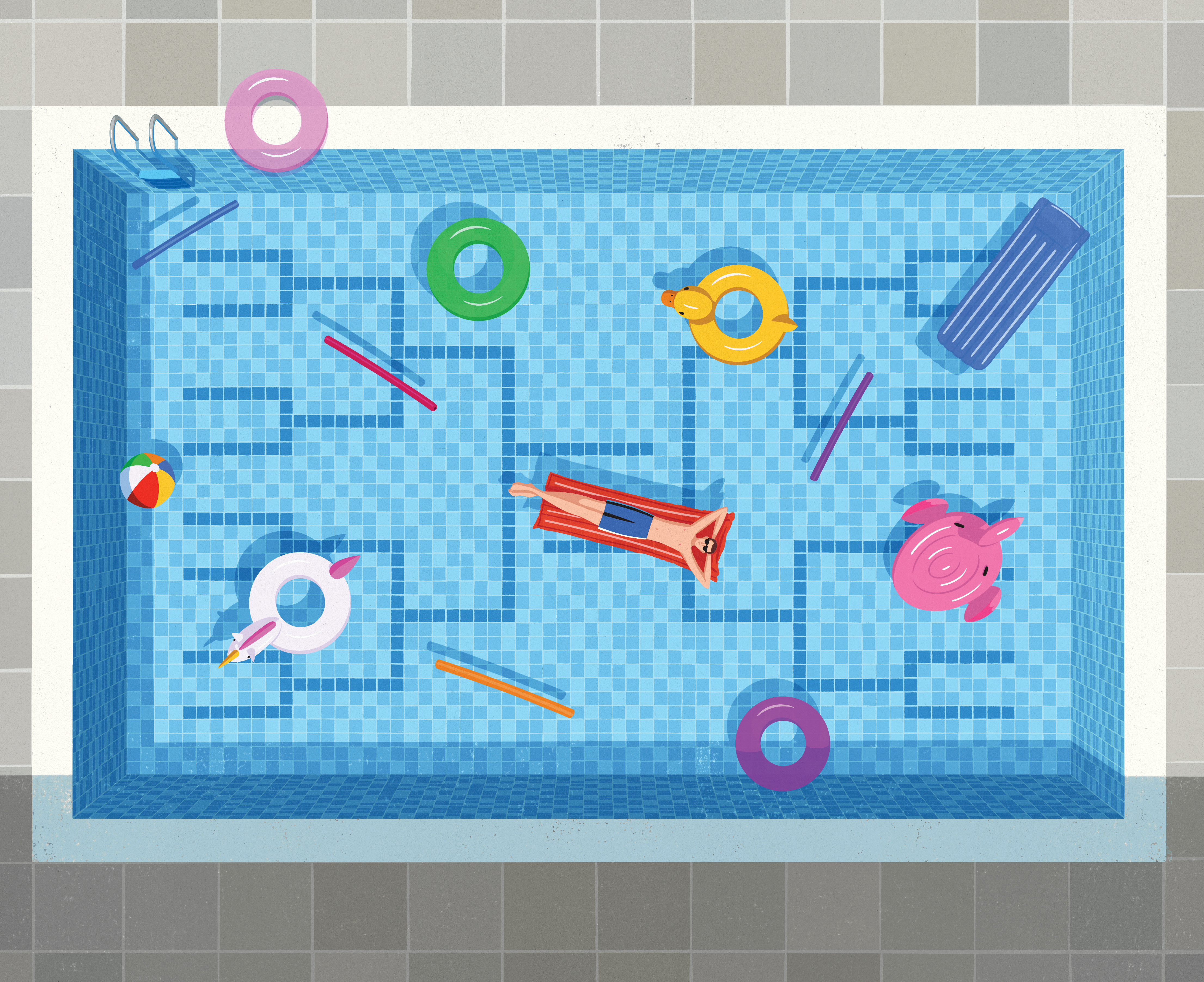 an illustration of someone lounging in a pool