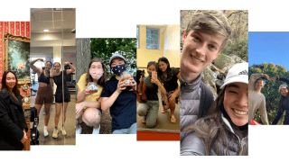 a compilation of photos of young people smiling on a college campus