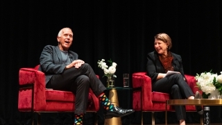 U.S. Senators Thom Tillis and Amy Klobuchar on stage at Davidson College