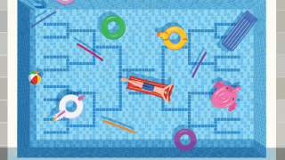 an illustration of someone lounging in a pool