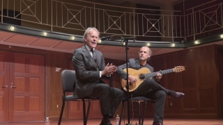 Flamenco cantaor David Pino and guitarist Guillermo Guillén on stage at Davidson College