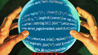 Illustration of a crystal ball filled with programmer code
