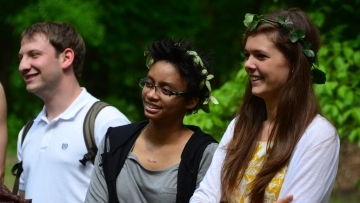 Students gather for Classics' celebration of the birthday of Rome wearing leaf crowns