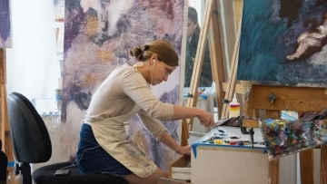 Student in art studio