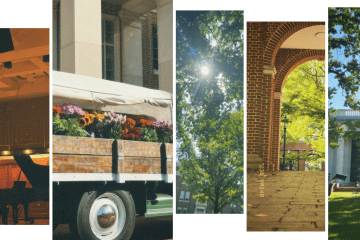 a compilation of campus scenes at various times of day