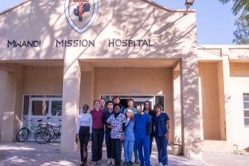 Davidson College students and hospital staff at Mwandi Mission Hospital in Zambia