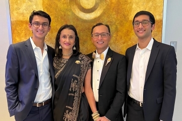 Ameesha and Kashyap Kansupada with their sons, Cabir and Jeevun dressed for a celebration