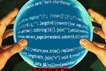 Illustration of a crystal ball filled with programmer code