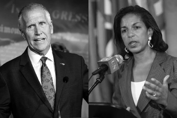 Composite image of Tom Tillis in a suit and Susan Rice in a suit
