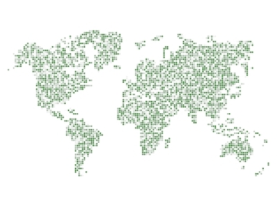 Map of World in Green Dots