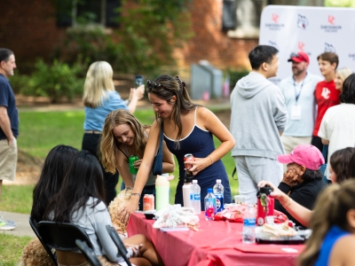 People enjoying the outdoors at the orientation picnic