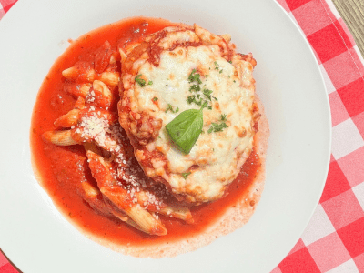 Vail Commons Chicken Parm on a plate