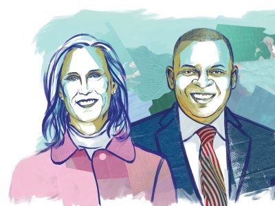 a painting of a woman and a man smiling