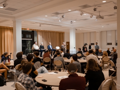 DCI and political science department panel at an event in the Lilly Gallery