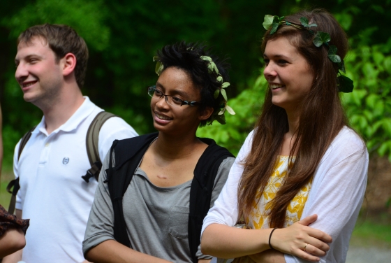 Students gather for Classics' celebration of the birthday of Rome wearing leaf crowns