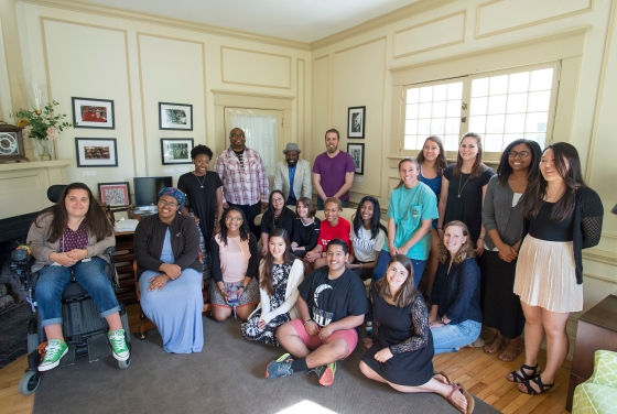 Large group of sociology professors and students gather and pose for a photo