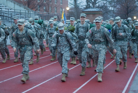 ROTC marches on track in full gear