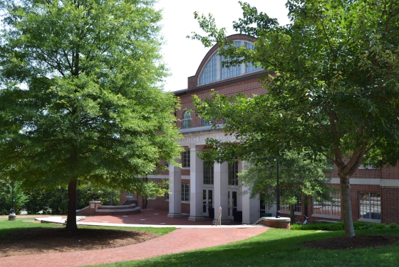 Outside of Alvarez College Union through trees