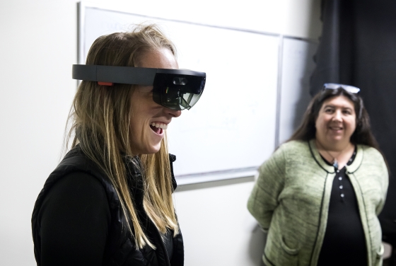 Student using VR goggles