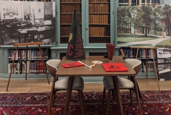 Davidson artifacts on table in Rare Book Room 