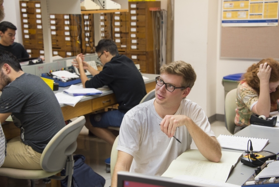 Student in physics lab
