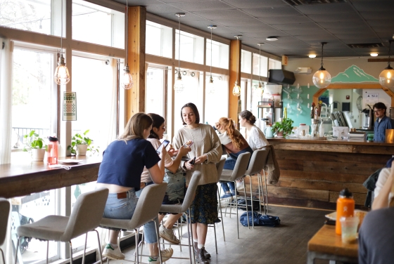Students in on-campus coffee shop