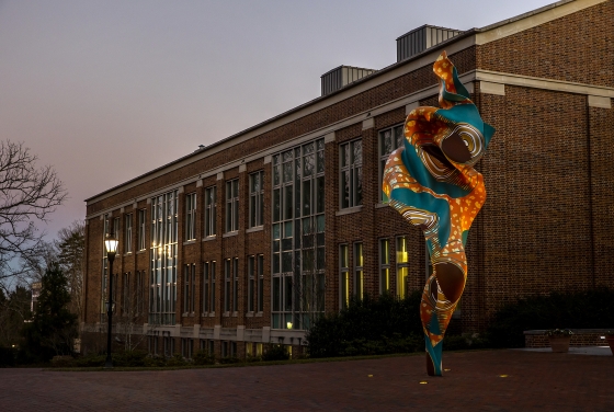 Shonibare in front of Wall Academic Center