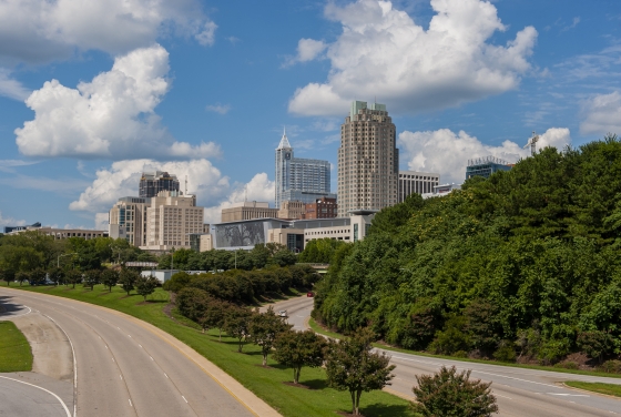 Raleigh, North Carolina view of buildings and highway