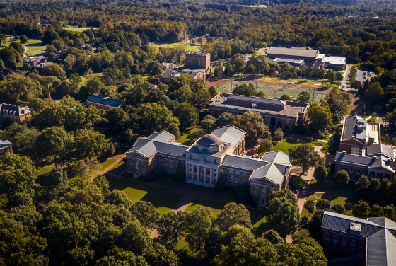 Aerial view of Davidson College's campus