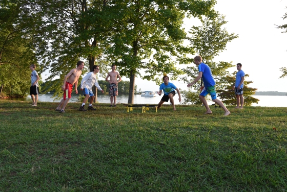 Students playing a game at Lake Campus