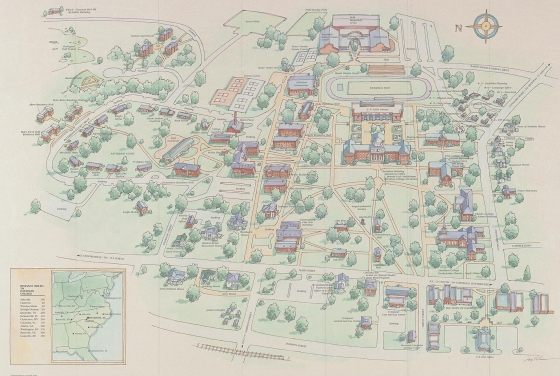 Historic map of Davidson College campus