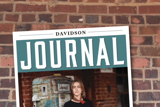 a magazine cover on a brick pathway that reads "Davidson Journal"