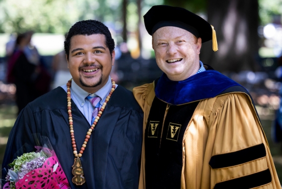 Professor Chris Marsicano and alum Luis Toledo during graduation