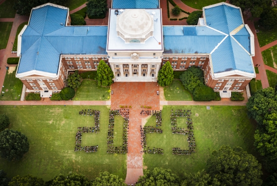 an aerial view of students in the shape of "2029"