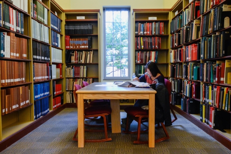 Student Studying at the Music Library