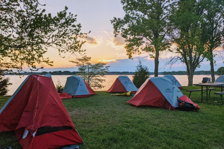 Student Tents Set Up for Camping at Lake Campus