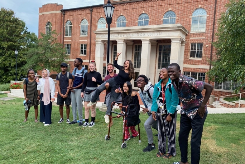 Davidson Alvarez Scholars smiling outside College Union