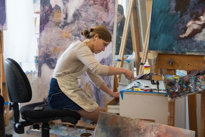 Student in art studio
