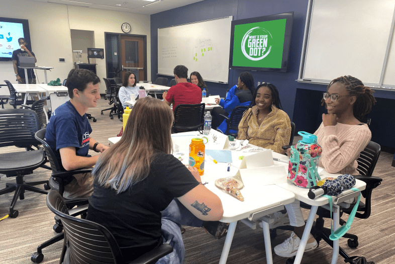 students sitting at table during Green Dot Training
