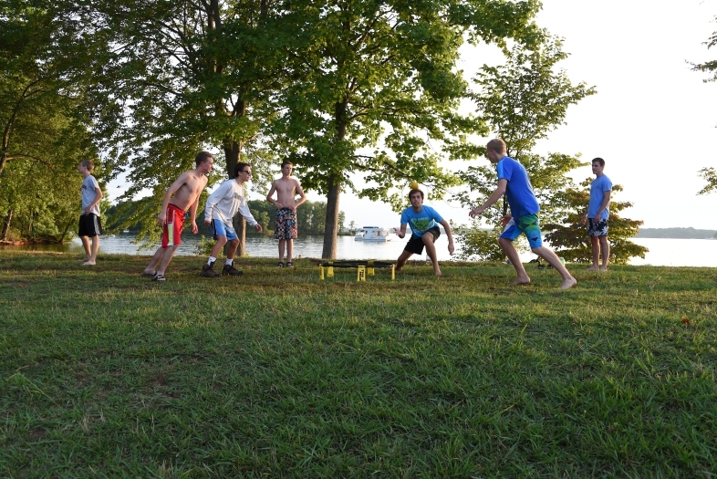 Students playing a game at Lake Campus